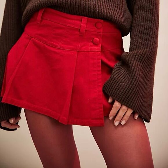 NWT Free People Micro Mini Red Skort Skirt with Shorts - Picture 2 of 7